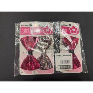 Scunci Glitter Bow Hair Clips 3-Pack - Pink & Multicolor Sparkle - Durable Metal